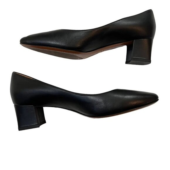 Aquatalia heels Women's 9 black leather Pasha Pumps block heel pointy toe - Picture 6 of 10